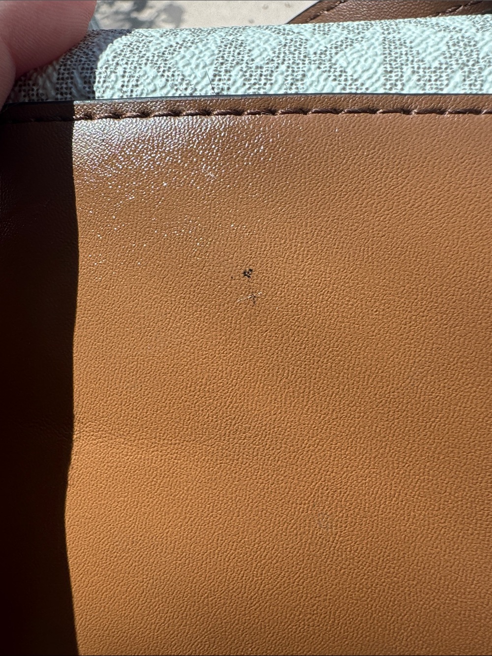 Michael Kors Beige Signature MK Tote with Brown Leather Trim - Picture 9 of 13